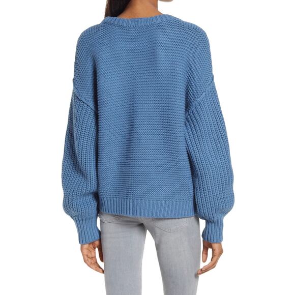 Free People Dream Cable Blue CHUNKY Crew Neck Sweater NWOT Size XS FLAW - Picture 3 of 14